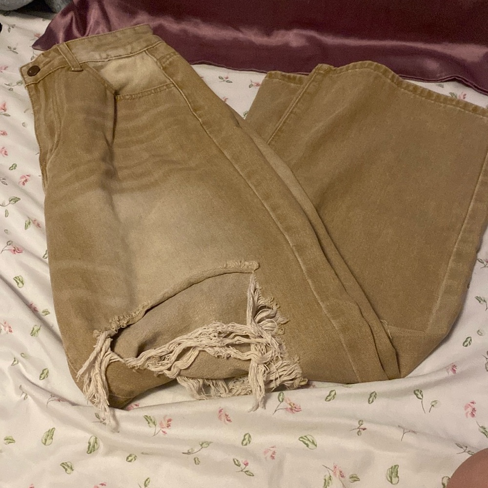 Tan bell bottom ish jeans
